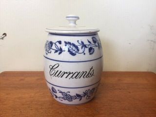 Antique German China Blue Onion " Currants " Cannister / Jar.  With Lid