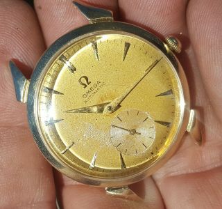 Vintage 1955 Omega 490 Automatic Watch Solid 14 Kt Gold Case,  1950 