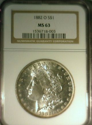 1882 O Silver Morgan Dollar Ngc Ms - 63 Great Looking Coin 003