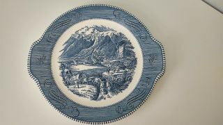 Currier And Ives Blue And White “the Rocky Mountains” 10 1/2” Cake Plate Platter