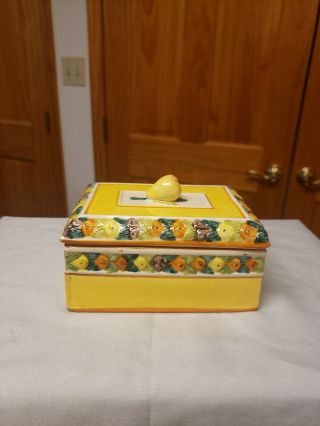 Vintage Italian Pottery Trinket Box.  Made In Italy.  Fruit Motif.