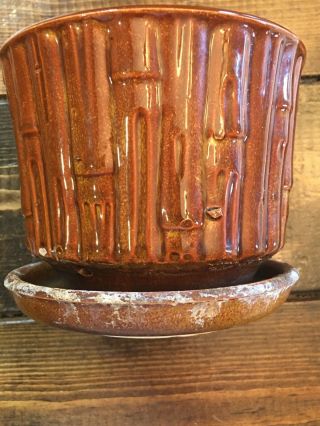 Vintage Mccoy Brown Bamboo Flower Pot Planter 0373 Usa Pottery