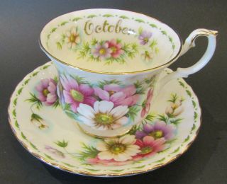 Vintage Royal Albert " Flower Of The Month - October - Cosmos " Teacup And Saucer