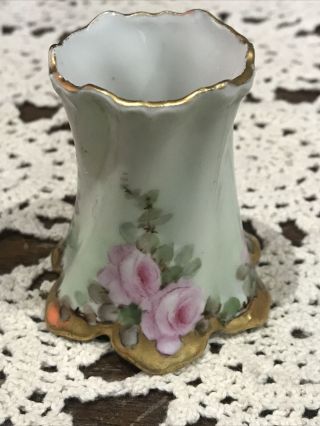 Vintage Hand Painted Toothpick Holder Pink Roses Unmarked Nippon??