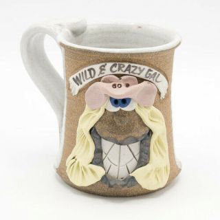Vintage Cowgirl Wild Crazy Gal Funny Face Mug 3d Hand Crafted Stoneware Pottery