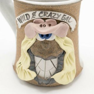 Vintage Cowgirl Wild Crazy Gal Funny Face Mug 3D Hand Crafted Stoneware Pottery 3