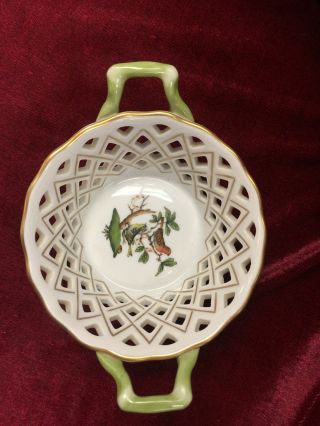 Herend Rothschild Bird Small Open Weave Basket W/ Handles 7413