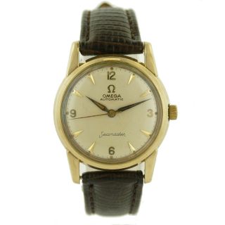 Omega Vintage Seamaster Automatic Gold Dial 14k Gold Filled Mens Watch On Strap