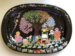 Adolp Burkart Handarbeit Pottery Children Cats Tree Placque Platter
