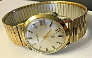 Vintage Bulova Accutron N2 14kt Solid Gold Case Date Watch Accurate