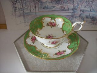 Early Coalport - Ryrie Bros.  Ltd.  Green Floral Wide Mouth Cup And Saucer