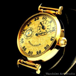 Gold Regulateur Noble Design Mens Wristwatch With Vintage Restored Movement Iwc