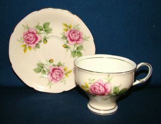 Paragon China Cup & Saucer W/ Pink Roses On Peach