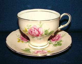 Paragon China Cup & Saucer w/ Pink Roses On Peach 2