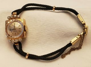 Vintage Ladies Omega 14k Gold And 8 Diamond Watch C1965 - -