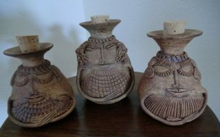 Pottery Clay Hand Thrown Vintage Artisan Pots / Jars Signed By Raber