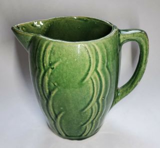 Antique Vintage Stoneware Pottery Small Green Pitcher 5 Inches Tall 2