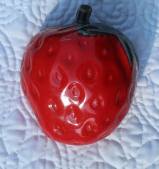 Vintage Strawberry Wall Pocket Vase 1950s Kitchen Kitsch Glazed Red Green Deep