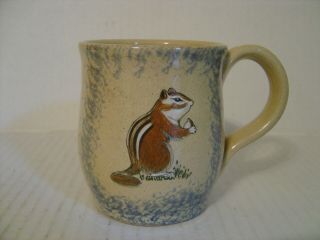 Nancy Anderson 1991 Folk Art Hand Crafted Chipmunk Pottery Mug Signed