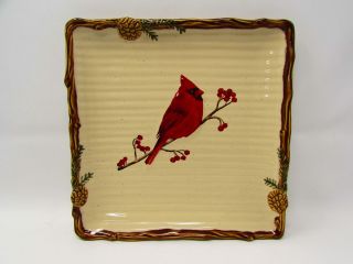 Snow Valley By St Nicholas Square Salad Plate Cardinal Berries Pine Cones B350