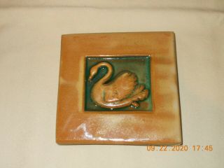 Moravian Tile Mercer Pottery Art & Crafts Style Swan Dated 1992
