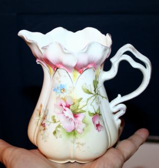 Antique Rs Prussia ? Hand Painted Porcelain Creamer Floral Art Nouveau