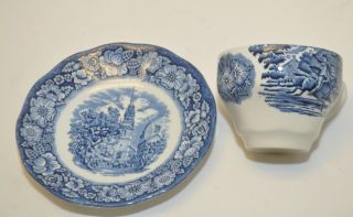 Staffordshire Liberty Blue Tea Cup & Saucer Paul Revere Old North Church