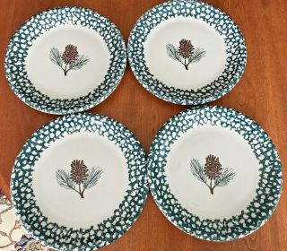 Set Of 4 Tienshan Folk Craft Pinecone Country Dinner Plates 10 1/4” 3