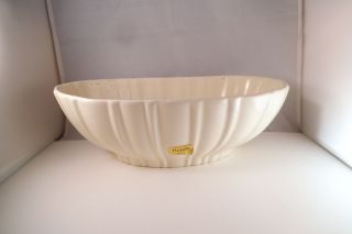 Vintage Haeger Art Pottery Planter Console Bowl White Cream Ridged