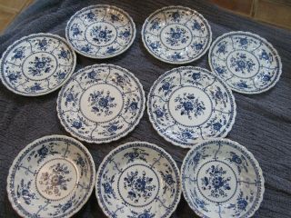 9 Johnson Brothers Indies Blue Bread & Butter Plates,  Saucers & Bowls Ironstone