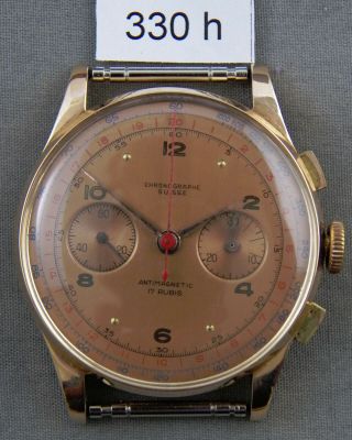 Vintage Chronograph Suisse 18k Rose Gold Two Dial Chronograph Watch,  No Res