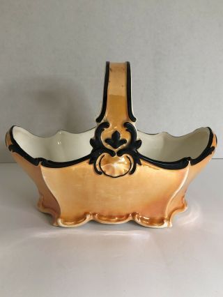 Vtg Czechoslovakia Pottery Basket Art Deco 1930s Orange Black Lusterware