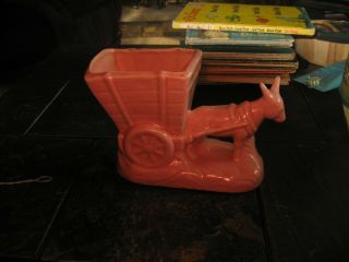 Hull Vintage Pink Donkey With Cart Planter Perfect Shapee