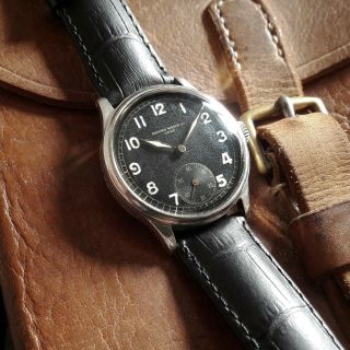 Record Genf Swiss Wrist Watch 1940s Ww Ii Ww2 Military No Dh Black Dial For Men