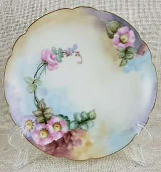 Vintage Haviland France 7 1/4 " Pink Floral Scalloped Plate With Gold Trim