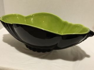Vtg Royal Haeger Usa 14 " Art Pottery Oval Footed Console Bowl Black Green R476