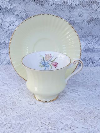Paragon Pastel Yellow Tea Cup & Saucer With Pastel Flowers ♡ England 1950 
