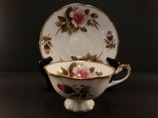 Vintage Rosina Queen Tea Cup Saucer Footed Bone China Roses Gold England
