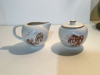 Totally Today Vintage Sugar Bowl & Creamer Set Western Cowboy Horse Pictures