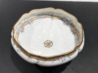 Nippon 3 Footed Bowl With Pink And Blue Flowers - Gold Rim
