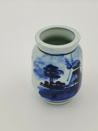 Vintage Delft Holland Signed Blue & White Mini Pot Vase 2.  75  T