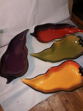 Clay Art La Mesa 2002 Chili Pepper Shaped Appetizer Dip Serving Bowls Set Of 4