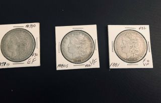 3 Morgan Silver Dollars 1879 1880 1881 F Ef Vf