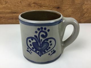 Vintage Beaumont Brothers Pottery Cobalt Folk Design Mug Salt Glazed