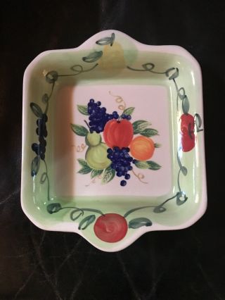 Vintage 6” Square Nut Dish W/ Hand Painted Fruit Italian Style Tray