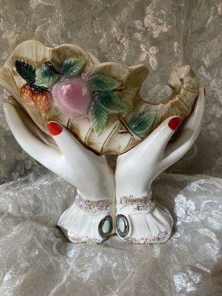 Vintage Ceramic Porcelain Hands Holding Cornucopia Made In Japan