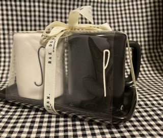 Rae Dunn Mini Mug Salt & Pepper Shakers W/ Tray Set In Black & White