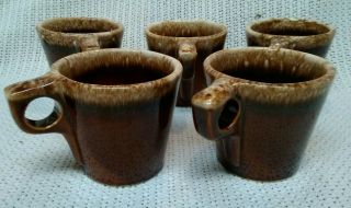 Vintage Set Of 5 Hull Coffee Mugs Brown Drip 10 Oz Cups Pottery Usa Oven Proof