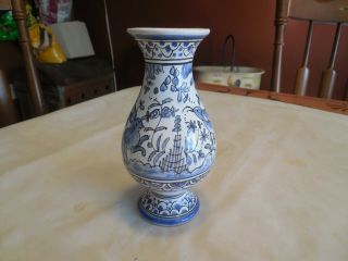 Vintage Berardos Portugal Hand Painted Ceramic Vase With Birds And Rabbit