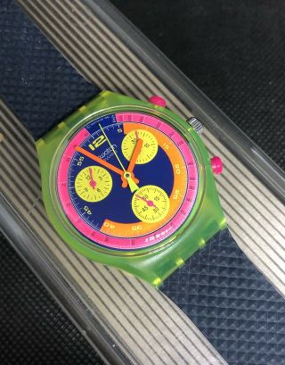 Nos Vintage Swatch Watch 1992 Chrono Grand Prix Scj101 With Case